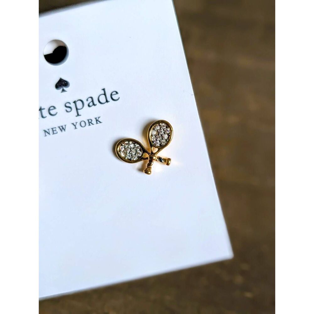 KATE SPADE NY Queen of the Court Tennis Racquet Pearl Stud Earrings - Picture 3 of 3